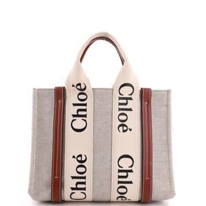 Chloe Woody Tote Canvas with Leather Small Neutral
